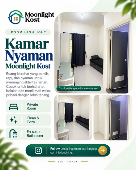 Desain promosi Moonlight Kost bertema kamar nyaman